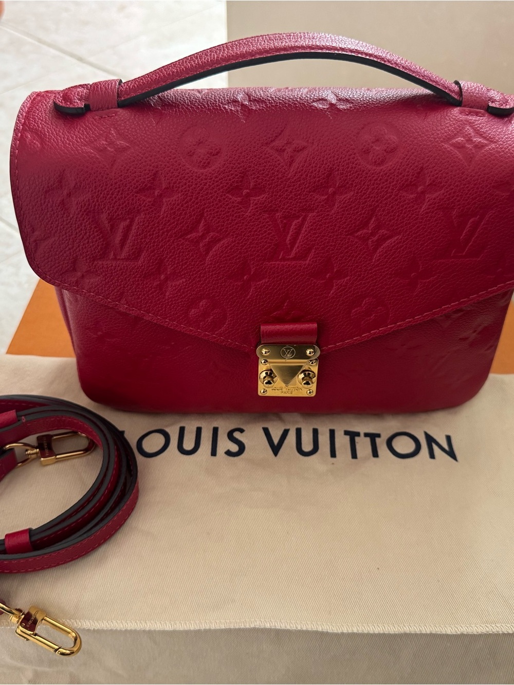 Louis Vuitton Red Leather Shoulder Bag with Gold Hardware